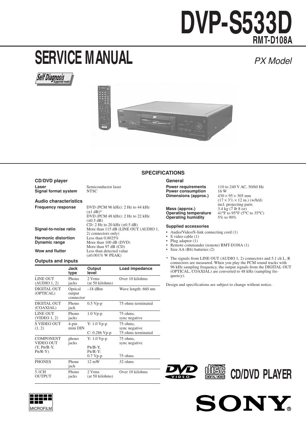 sony dvps 533 d service manual