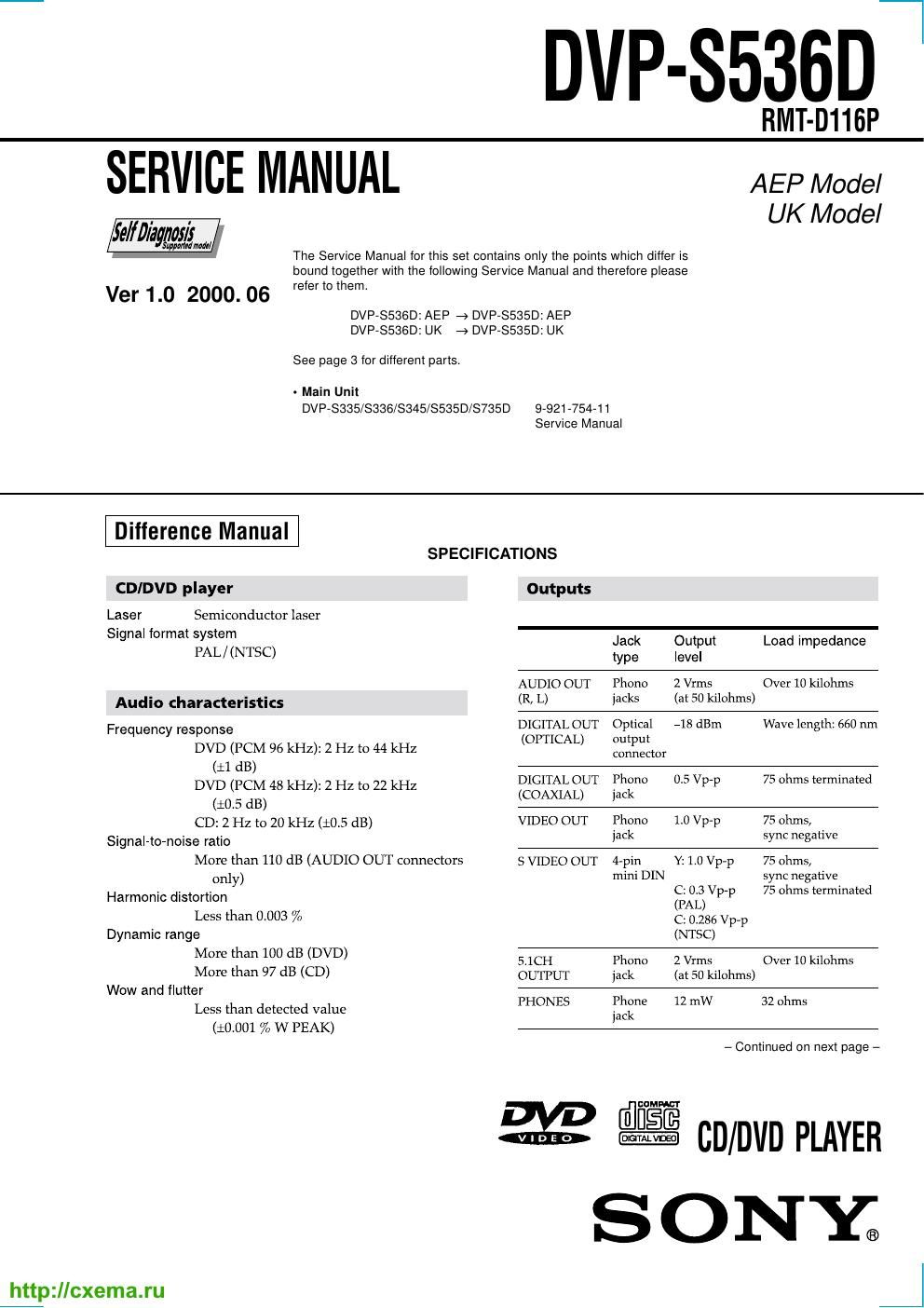 sony dvps 536 d service manual