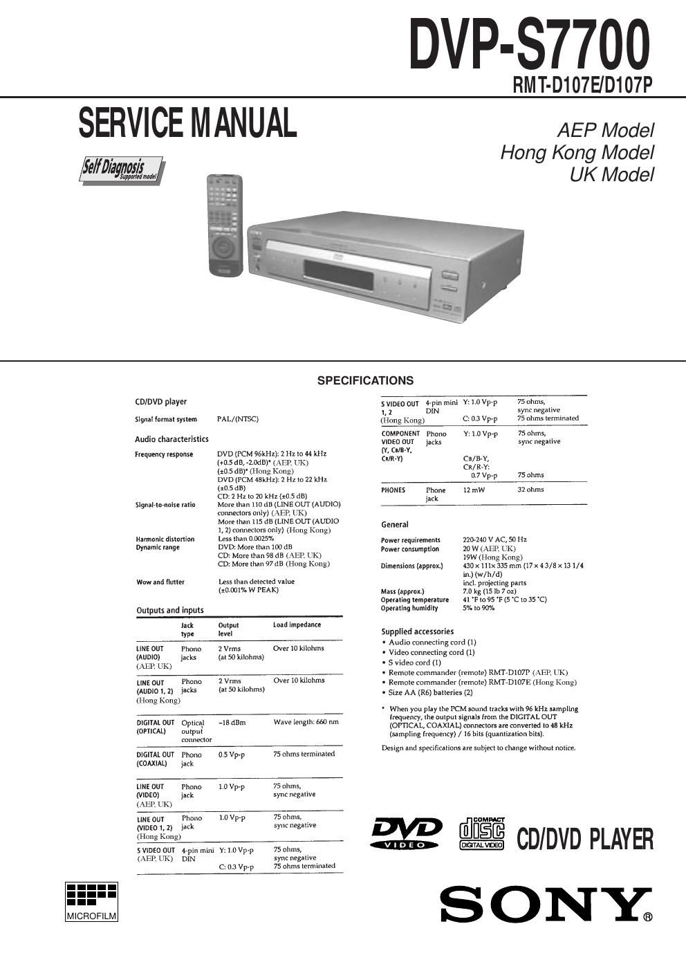 sony dvps 7700 service manual