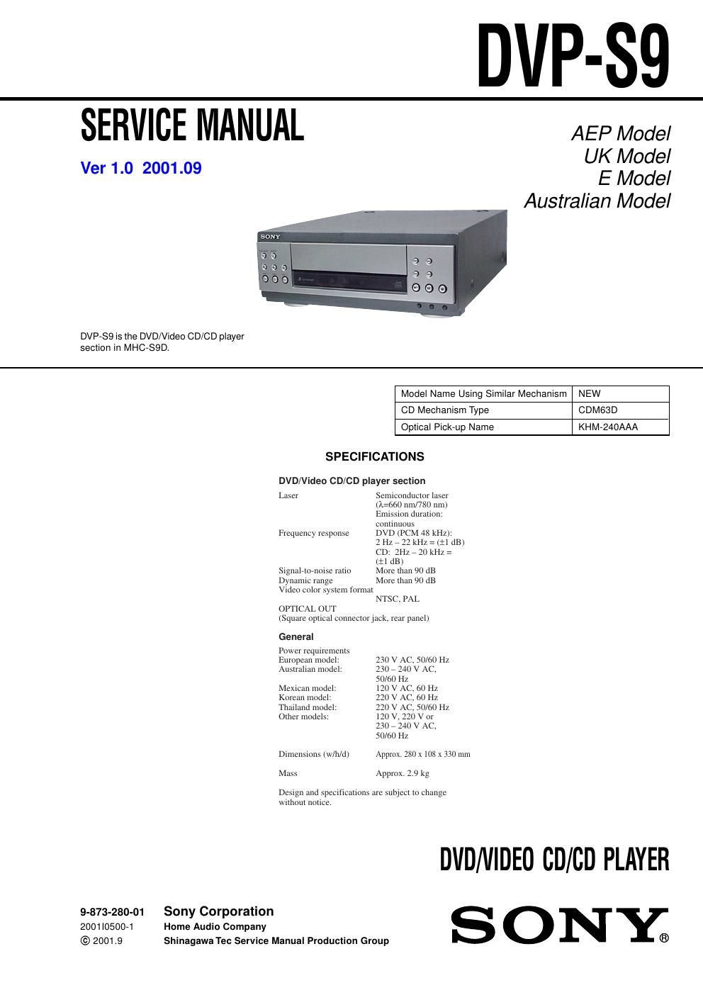 sony dvps 9 service manual