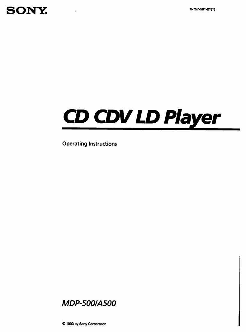 Sony MDP 500 Owners Manual