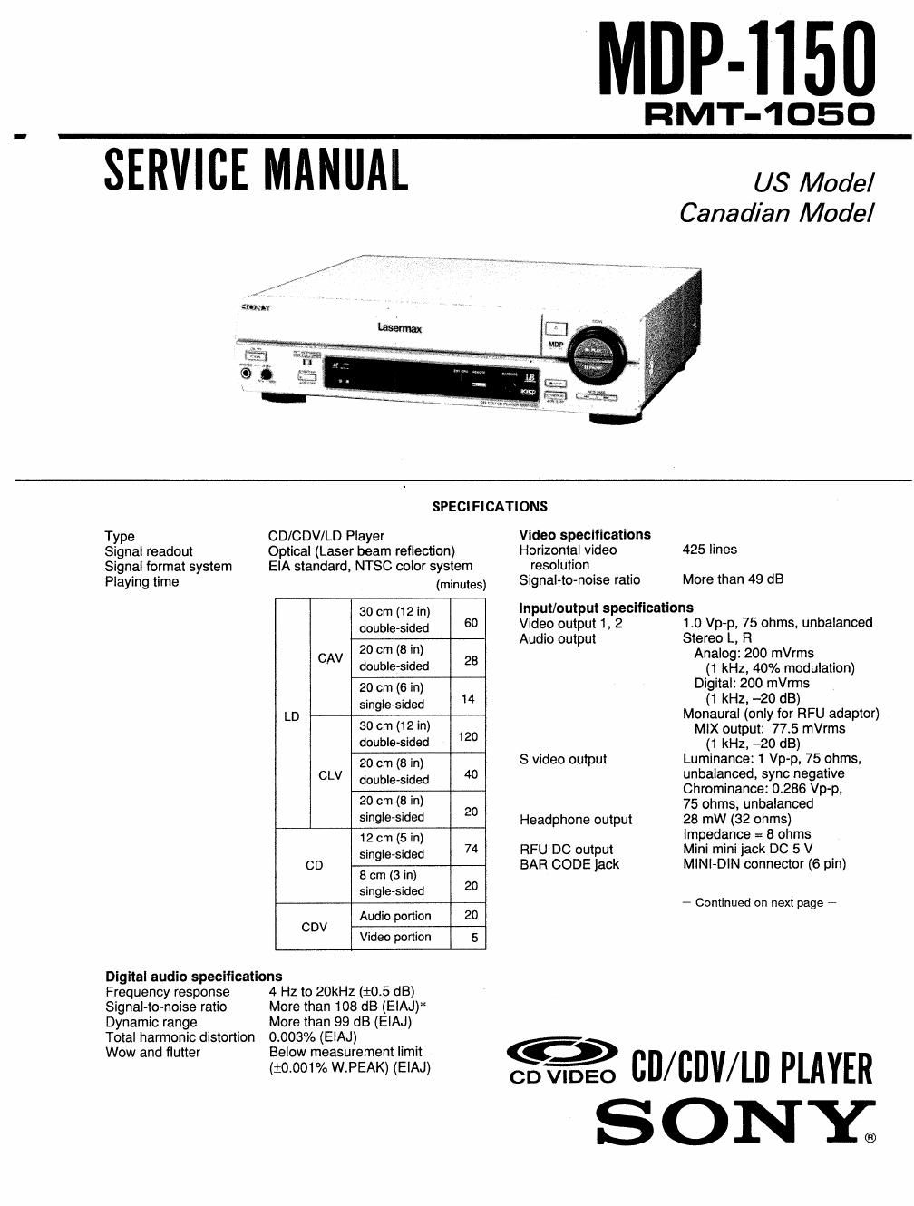 sony mdp 1150 service manual