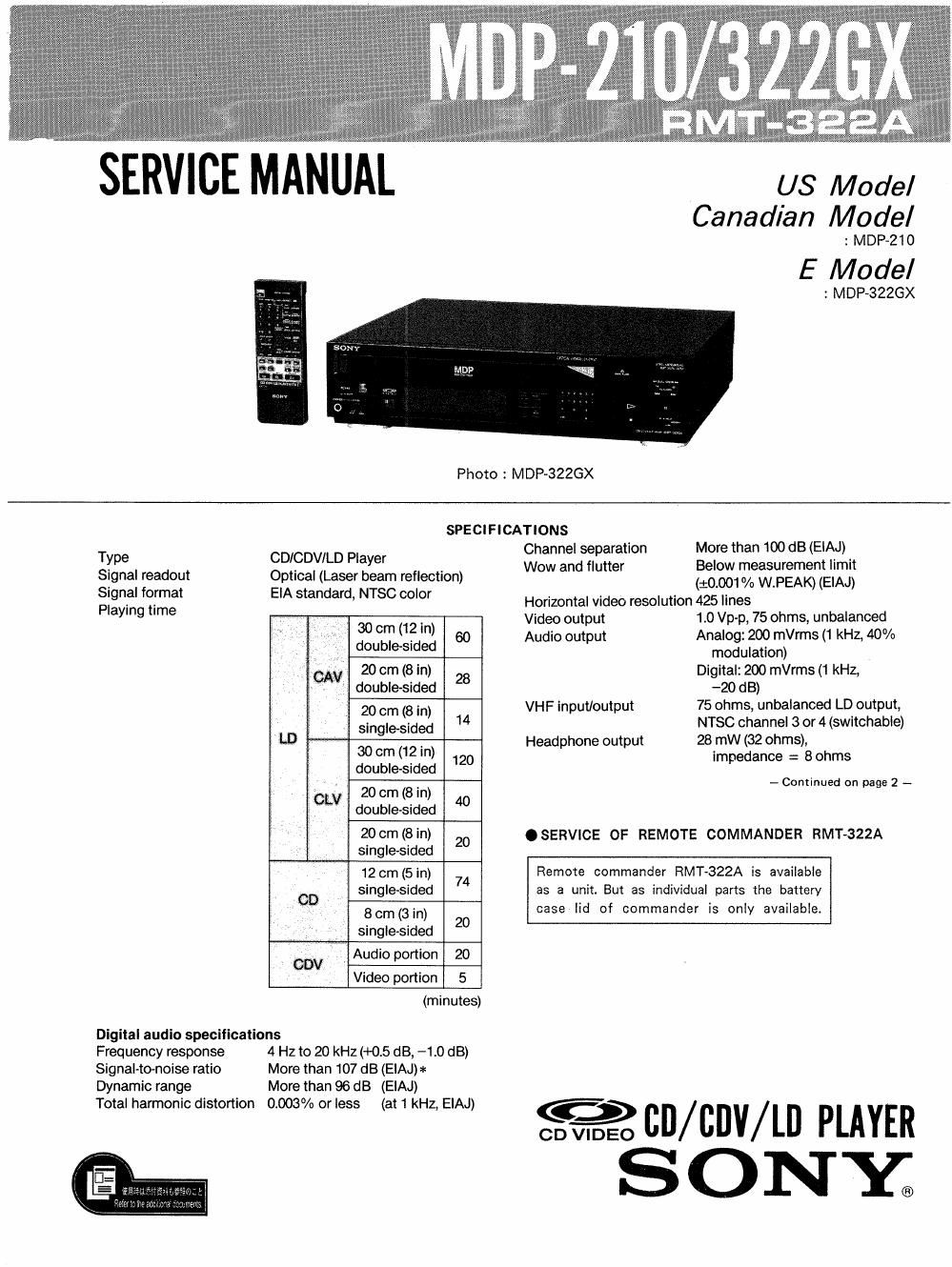 sony mdp 210 service manual