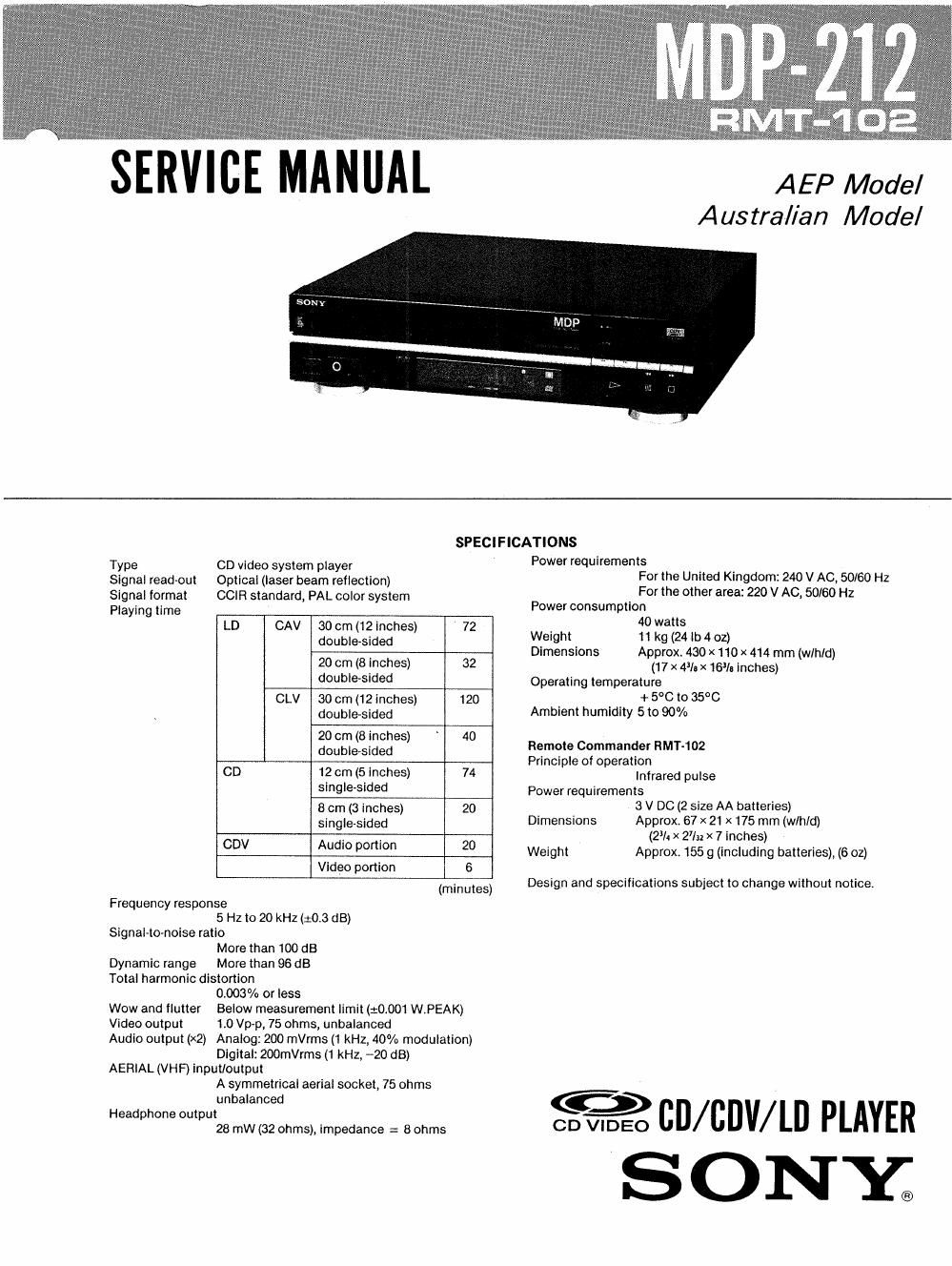 sony mdp 212 service manual