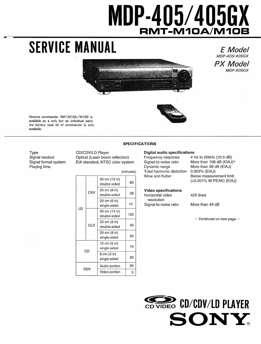 sony mdp 405 service manual