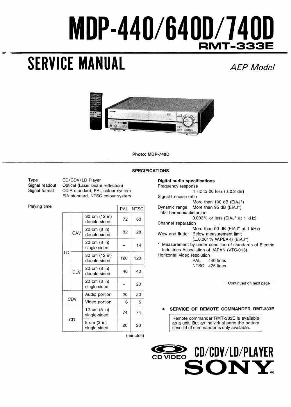 sony mdp 440 service manual