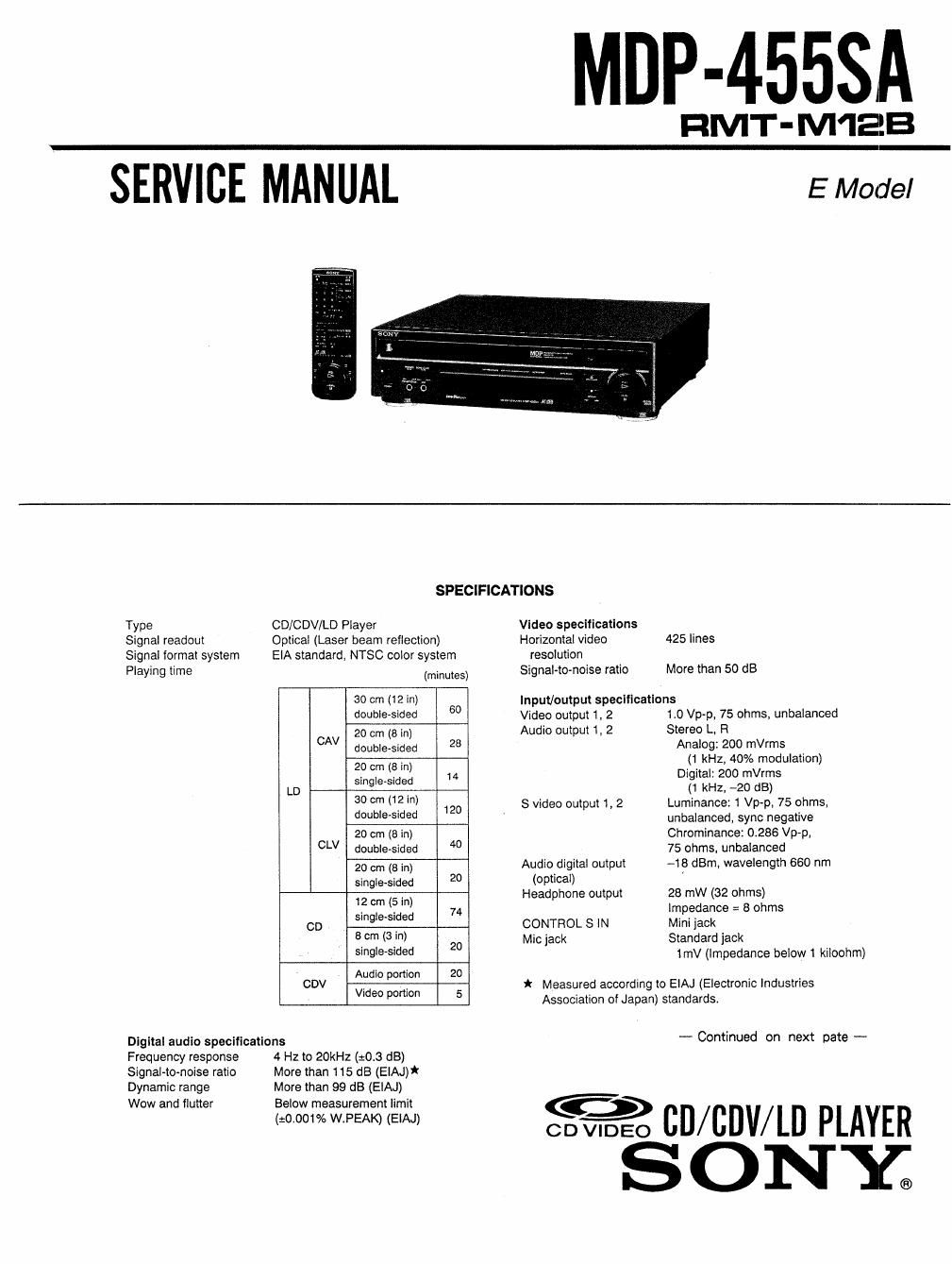 sony mdp 455 sa service manual