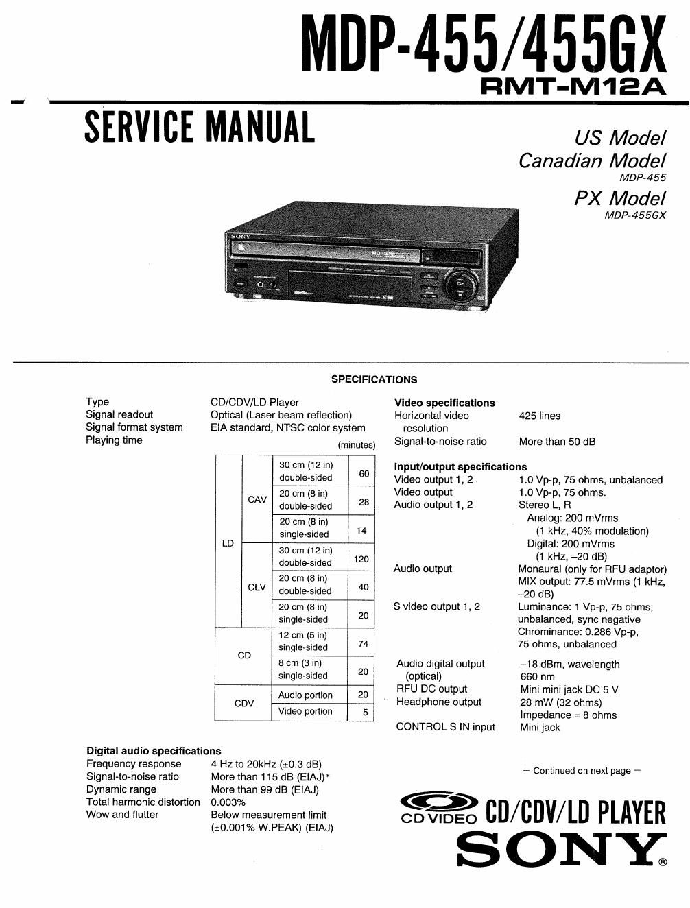 sony mdp 455 service manual