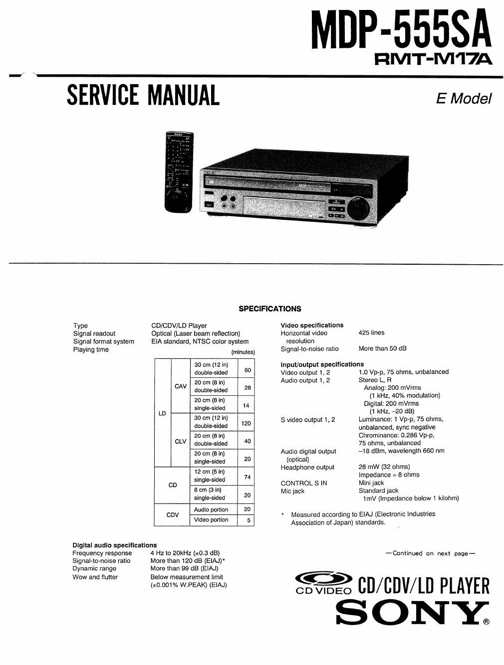 sony mdp 555 sa service manual