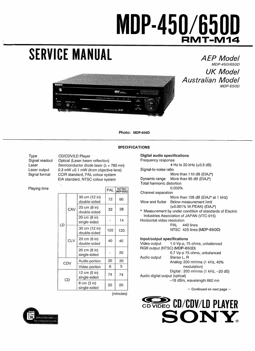sony mdp 650 d service manual