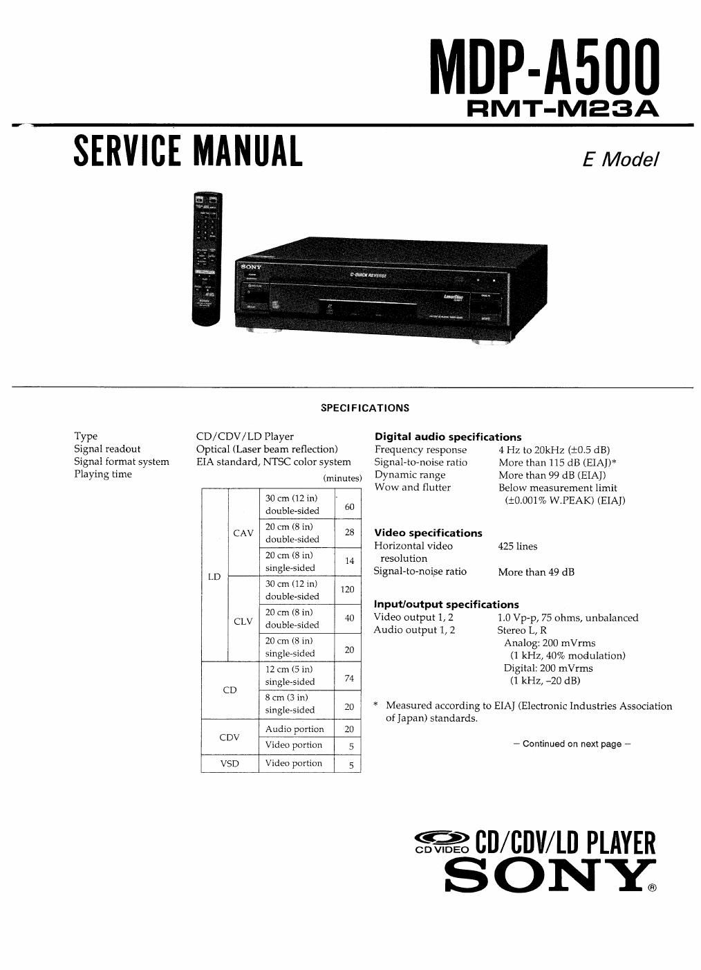 sony mdp a 500 service manual