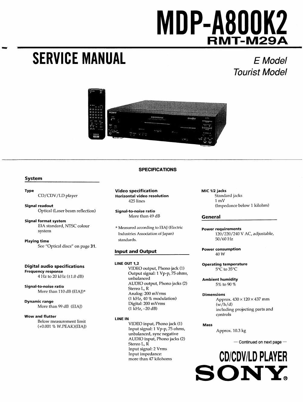 sony mdp a 800 k 2 service manual