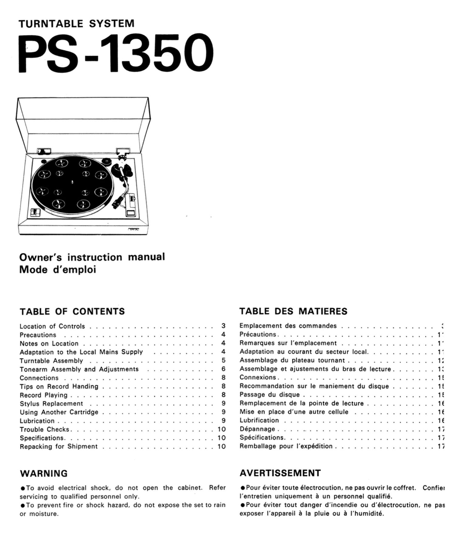 Sony PS 1350 Owners Manual