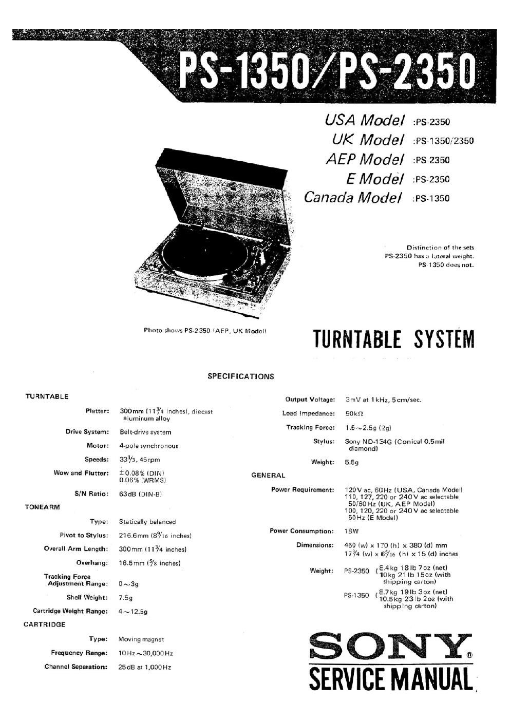 Sony PS 1350 Service Manual