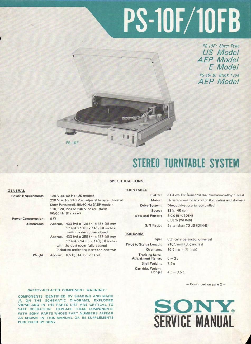 sony ps 10f service manual