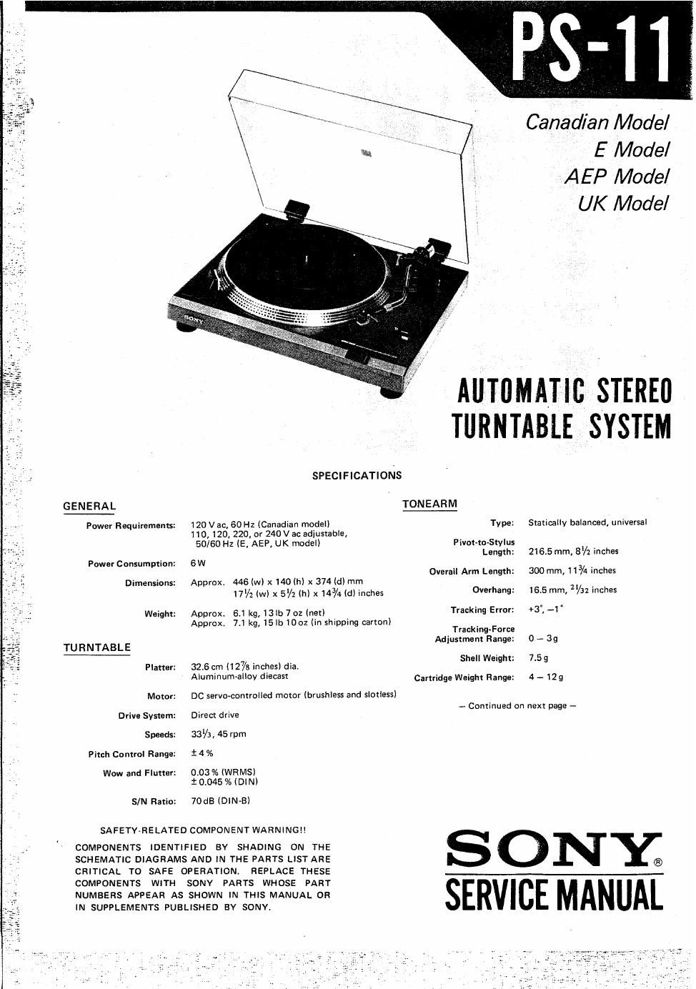 sony ps 11 service manual