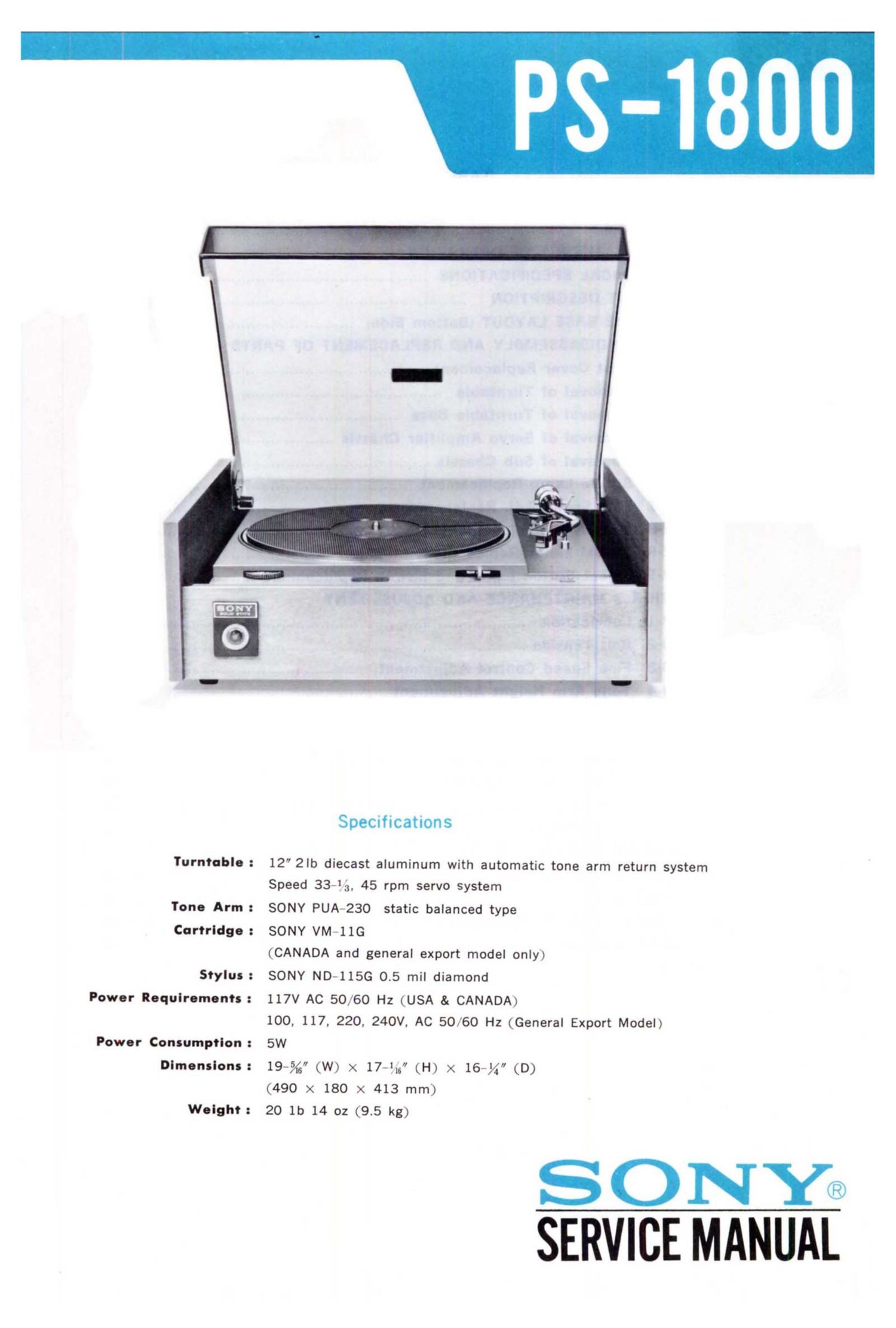 sony ps 1800 service manual