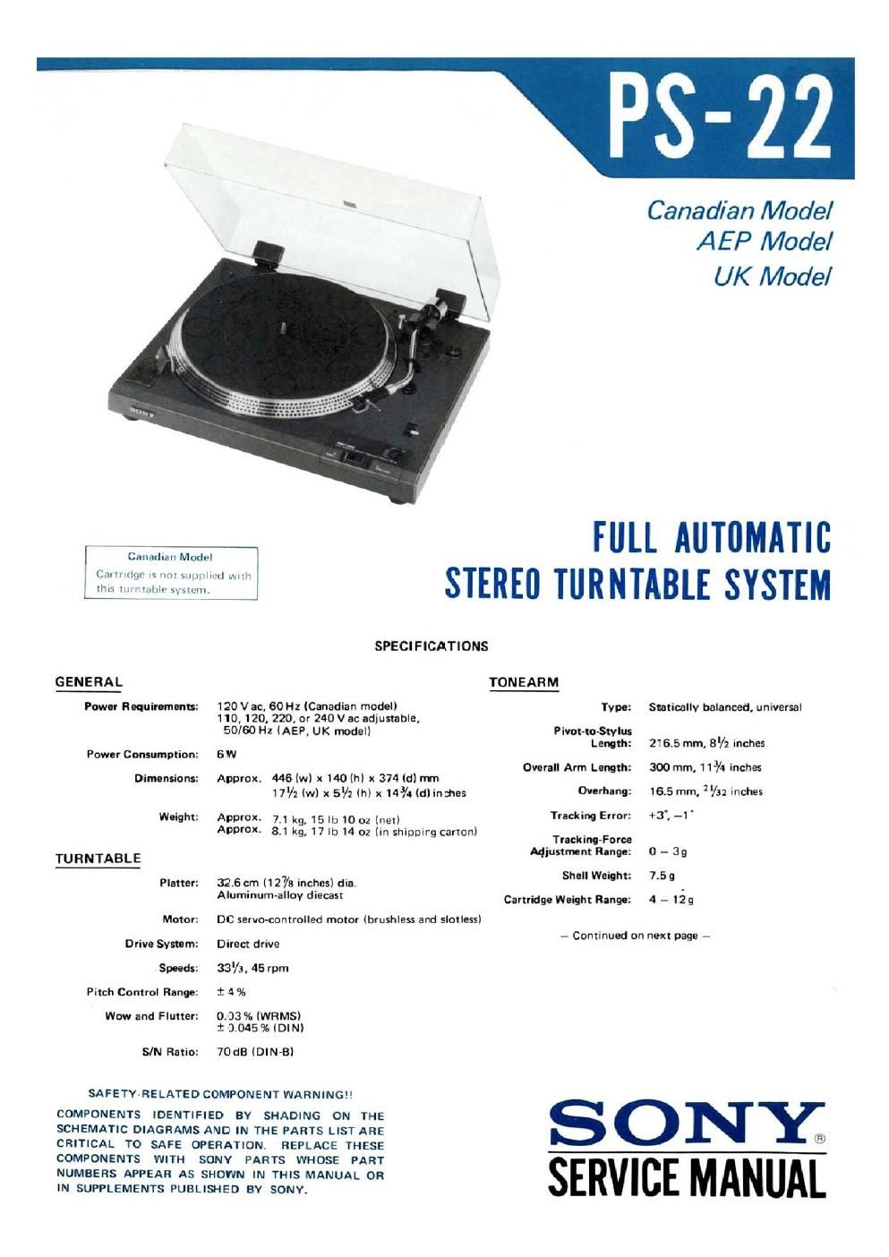 sony ps 22 service manual