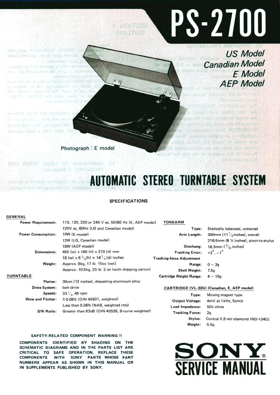 sony ps 2700 service manual