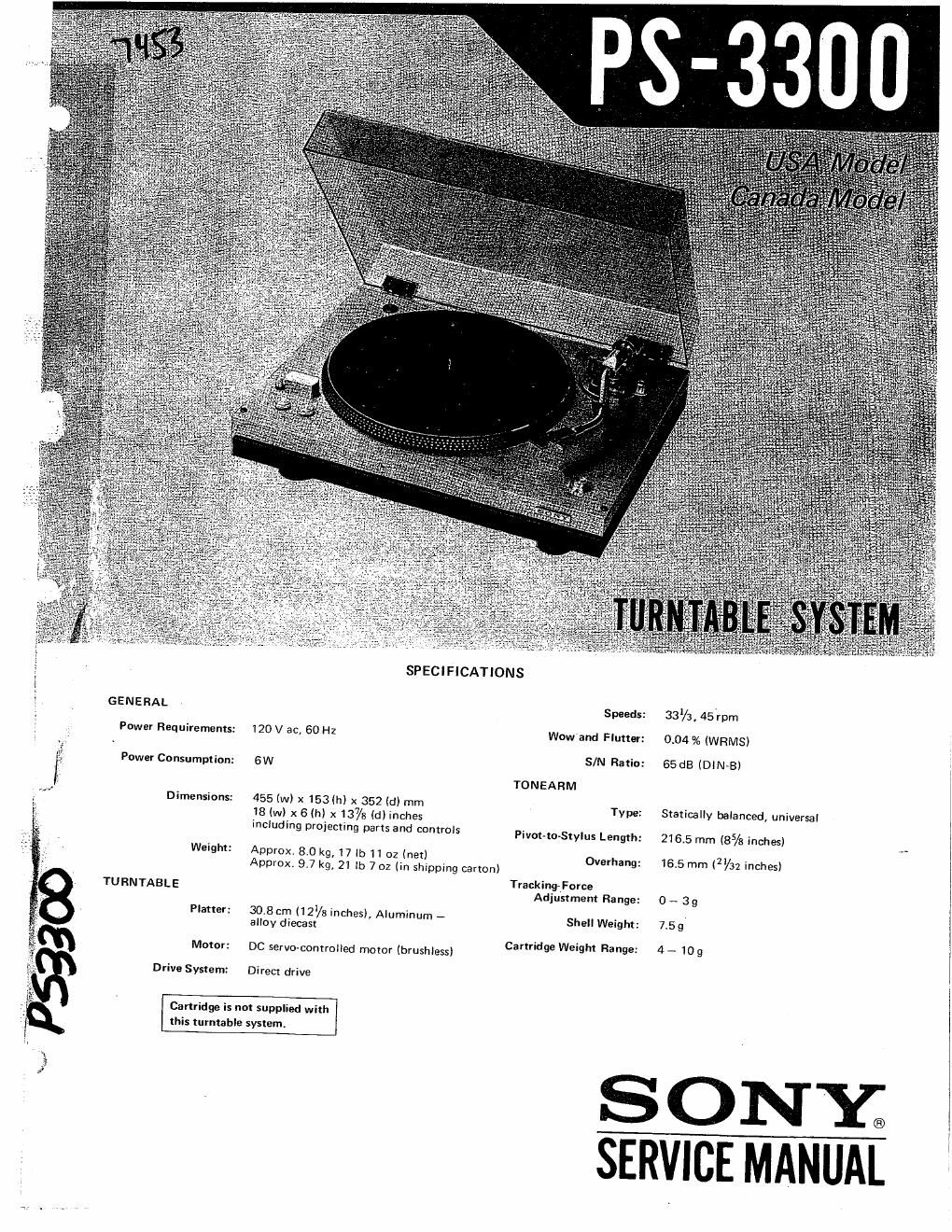 sony ps 3300 service manual