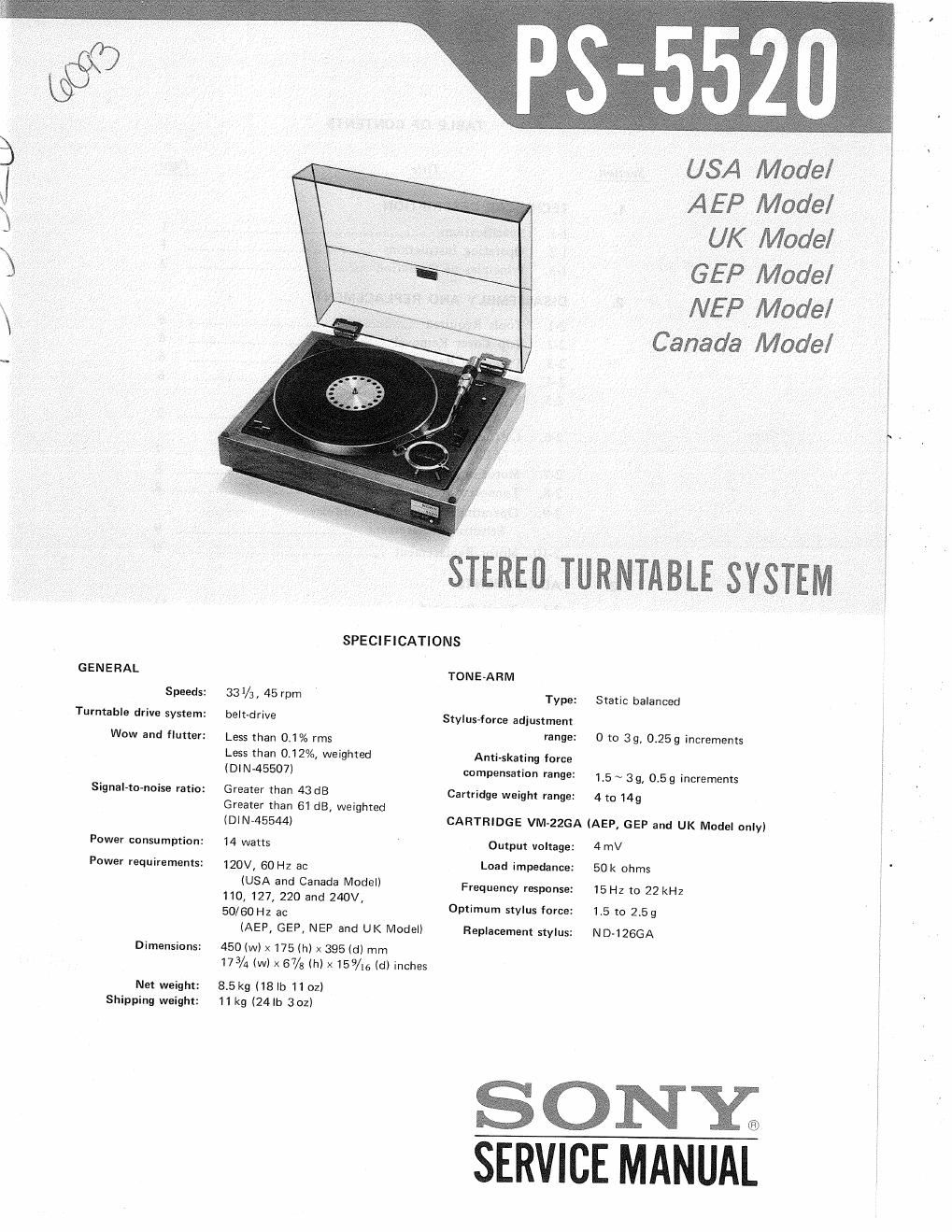 sony ps 5520 service manual