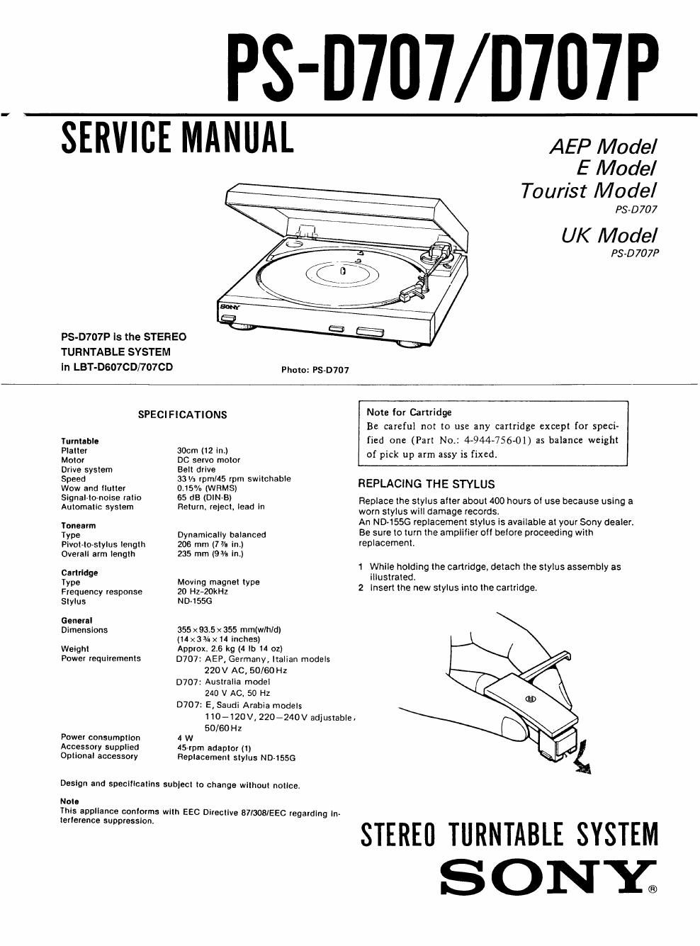 sony ps d 707 service manual