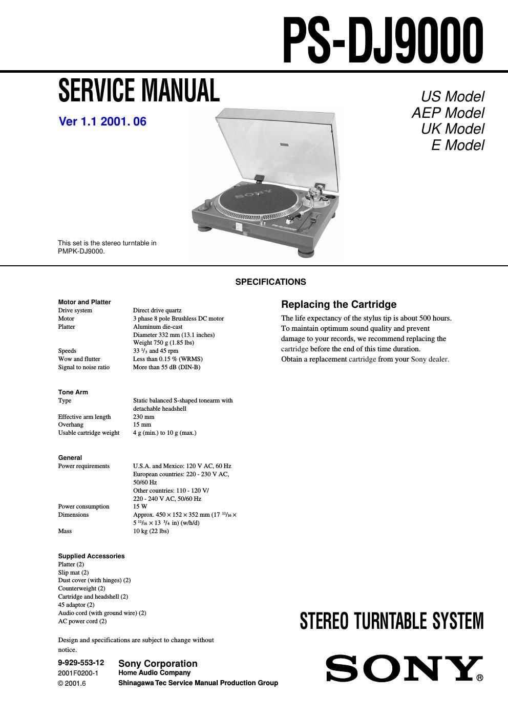 sony ps dj 9000 service manual