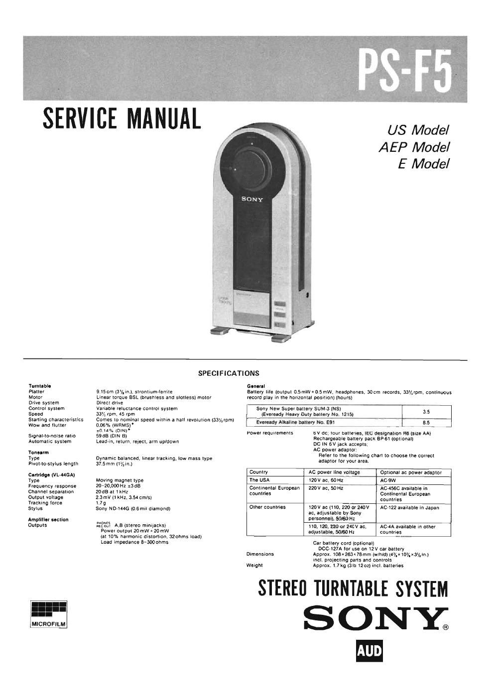 sony ps f5 service manual