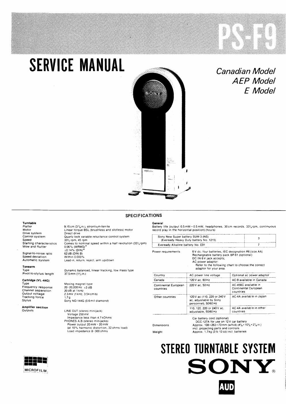 sony ps f9 service manual