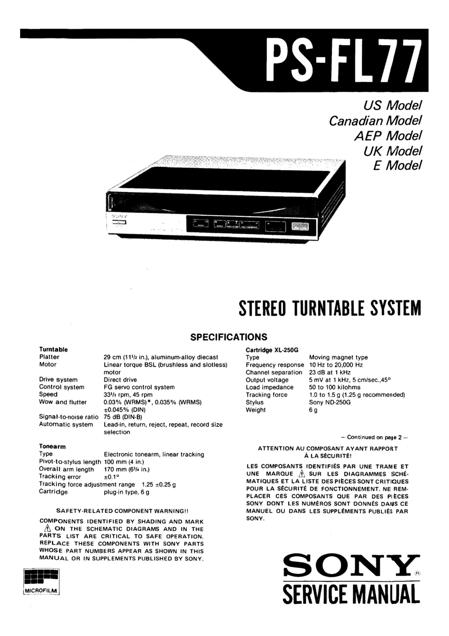 sony ps fl 77 service manual