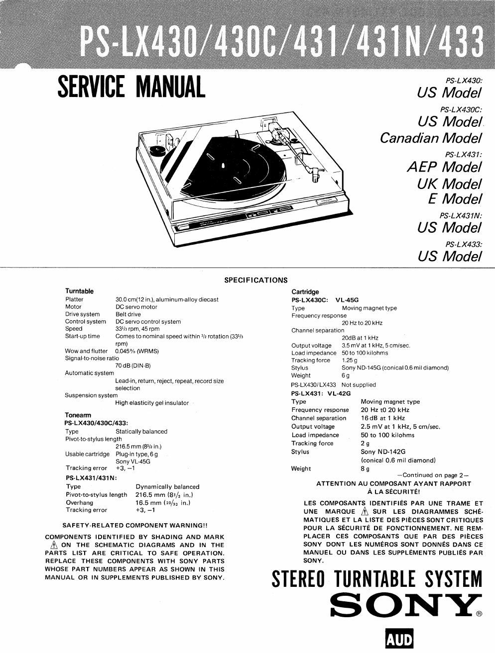 Sony PS LX 431 Service Manual