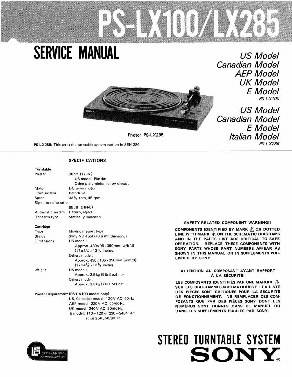 sony ps lx 100 service manual