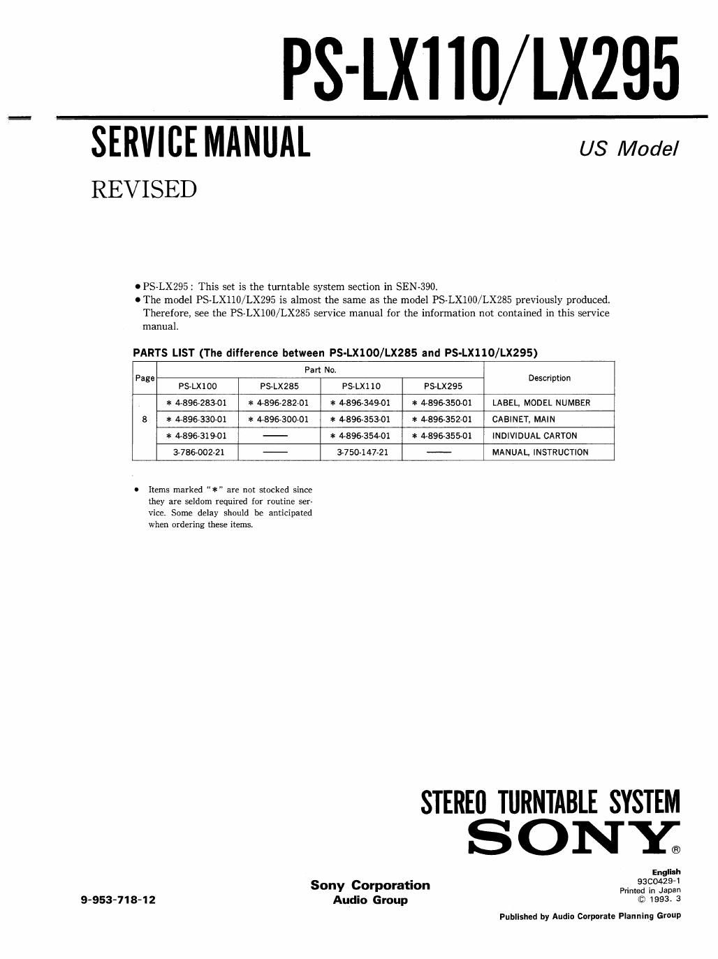sony ps lx 110 service manual