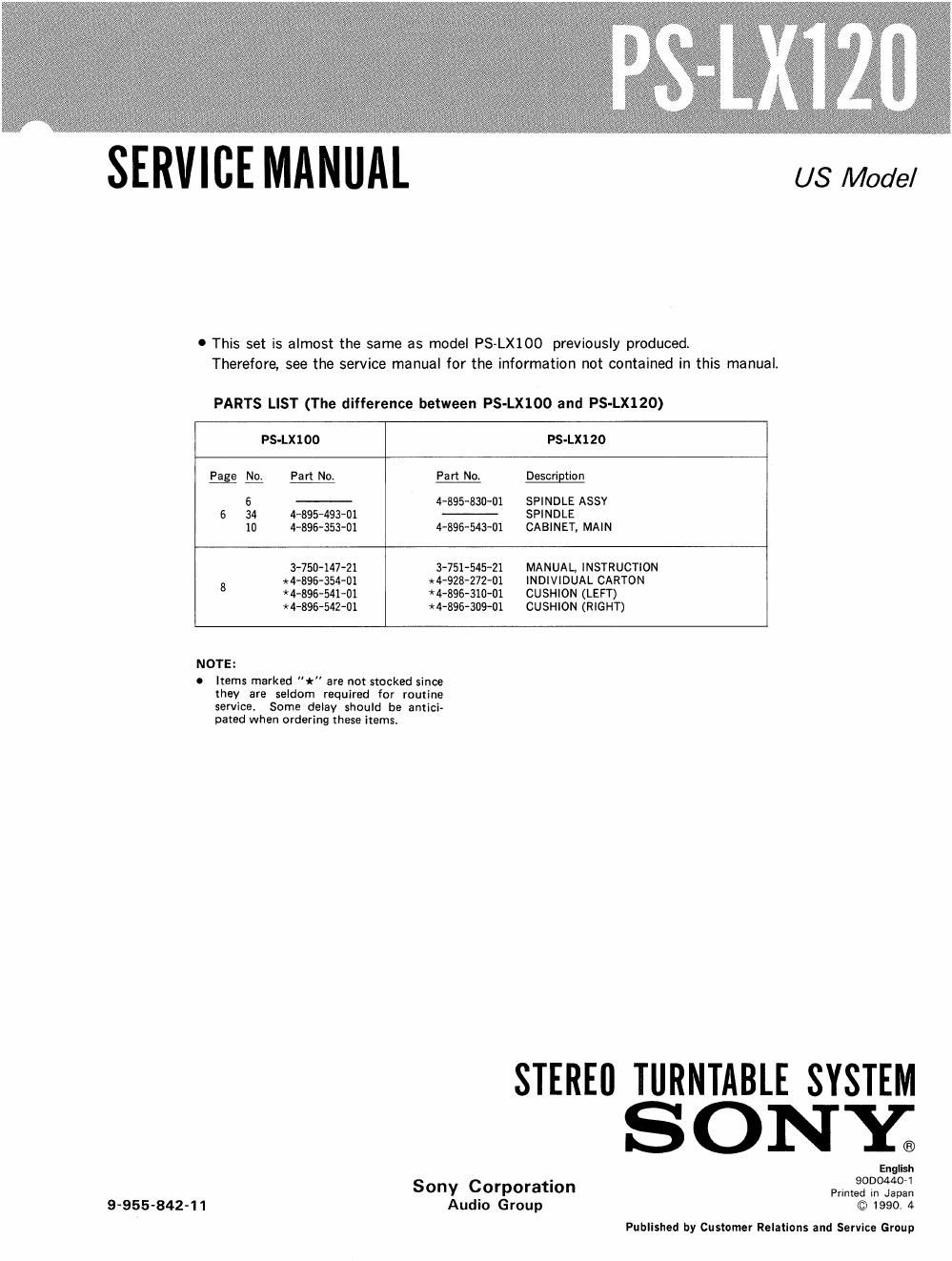 sony ps lx 120 service manual