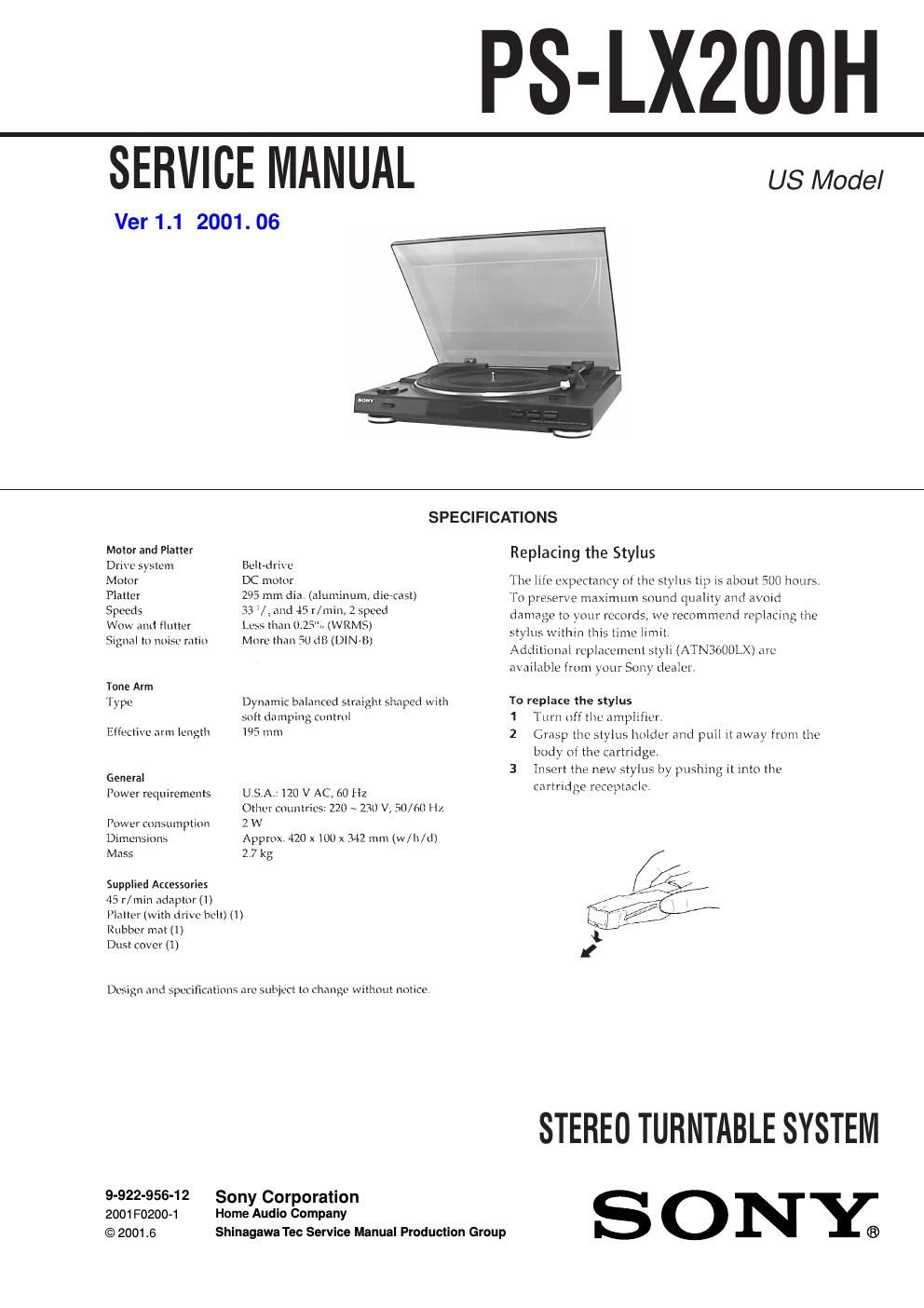 sony ps lx 200 h service manual