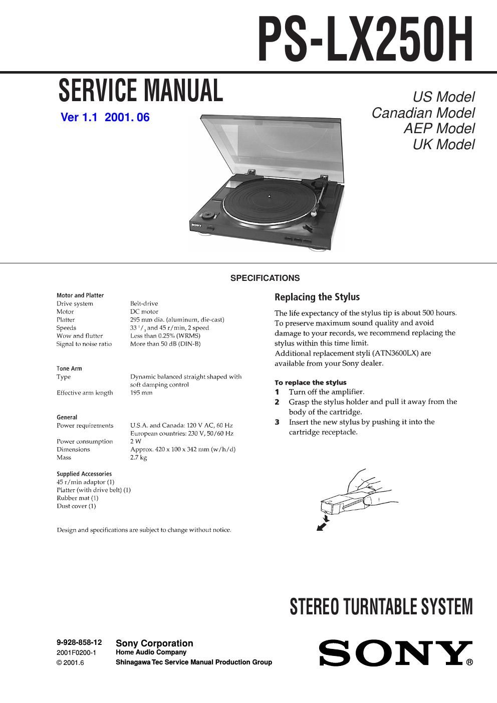 sony ps lx 250 h service manual