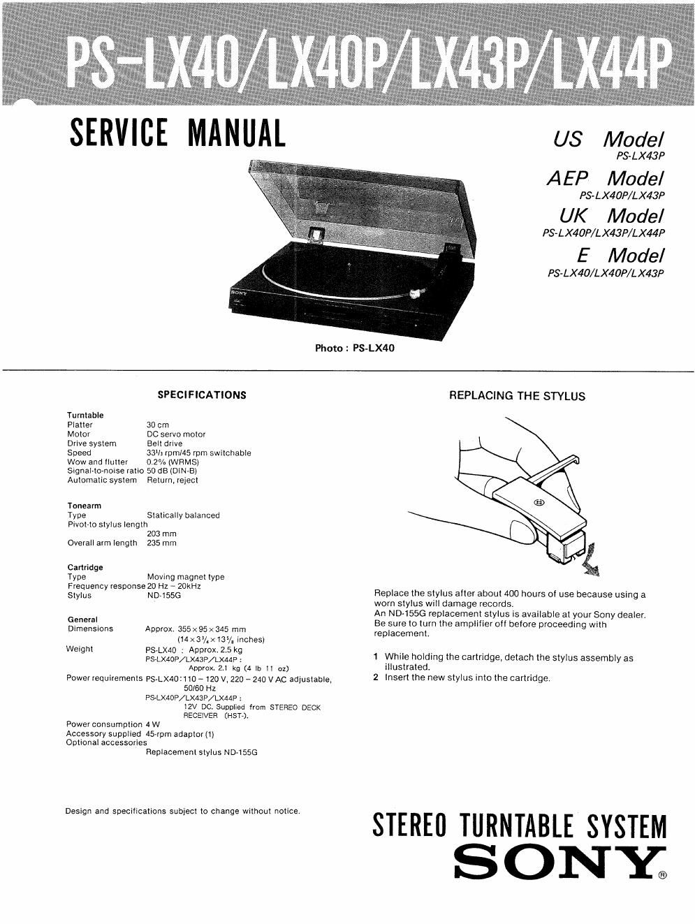 sony ps lx 40 p service manual