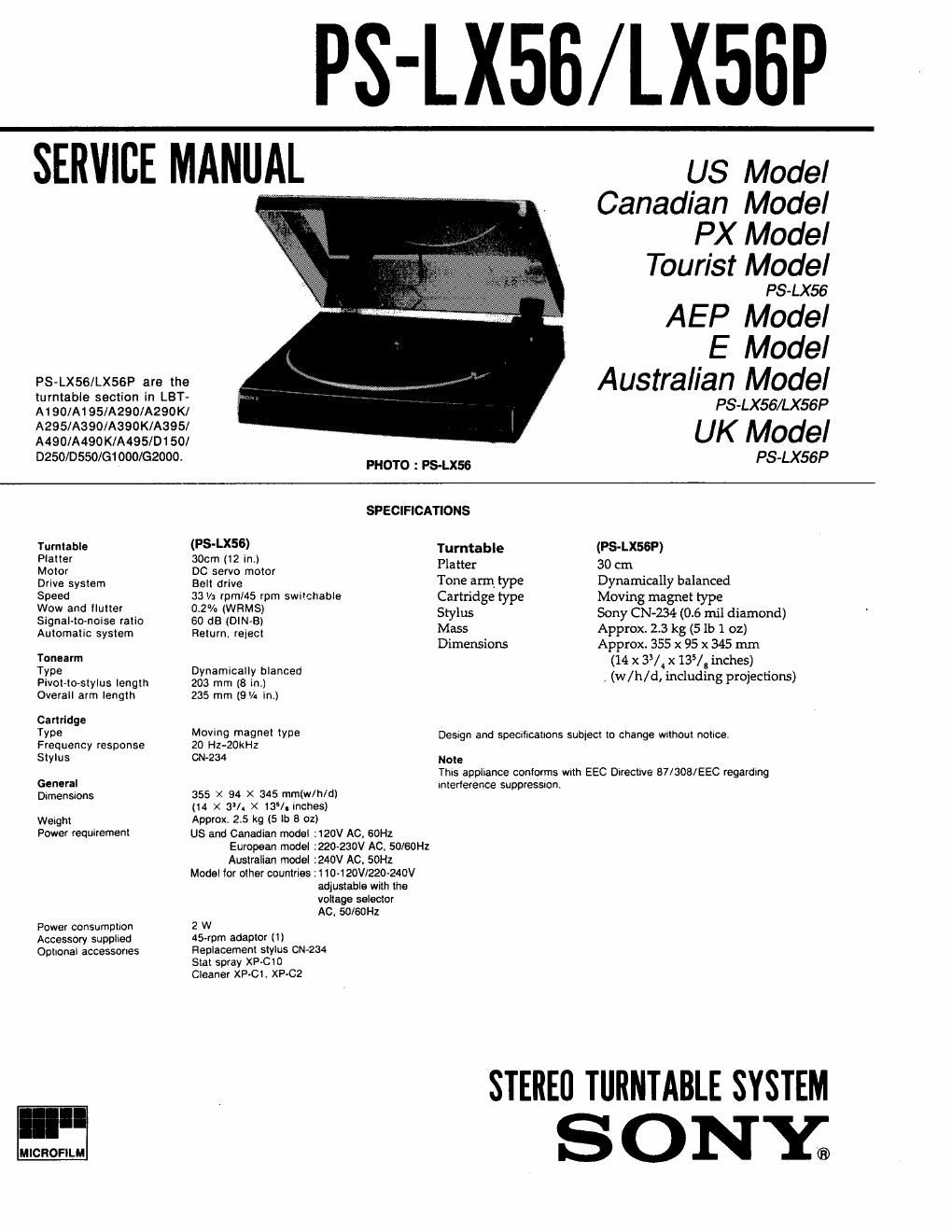 sony ps lx 56 p service manual