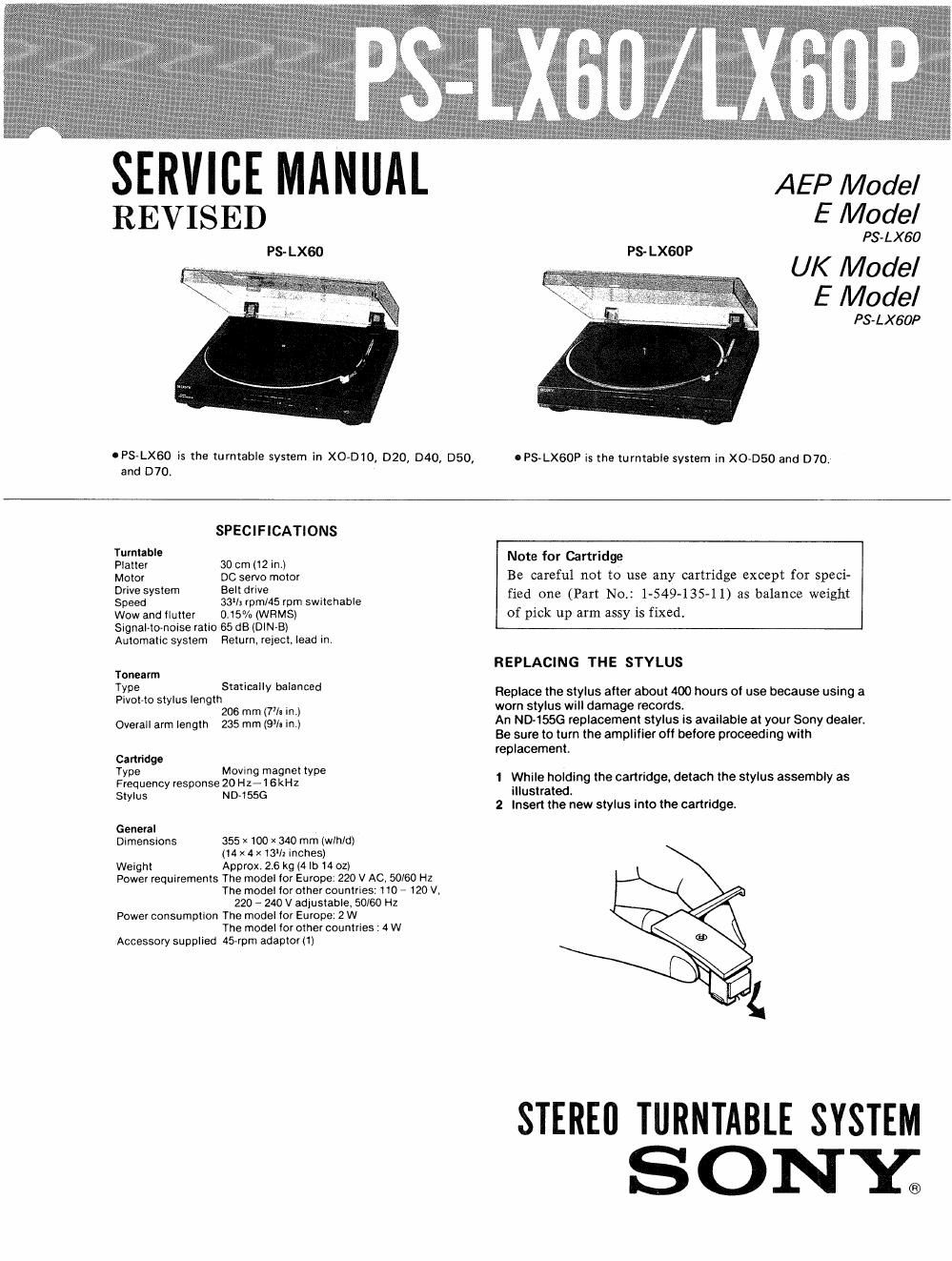 sony ps lx 60 p service manual