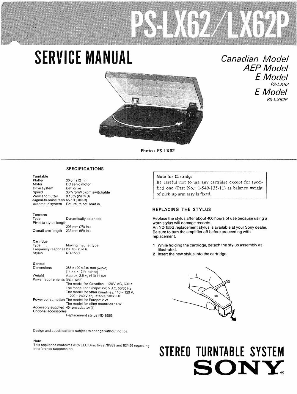 sony ps lx 62 service manual