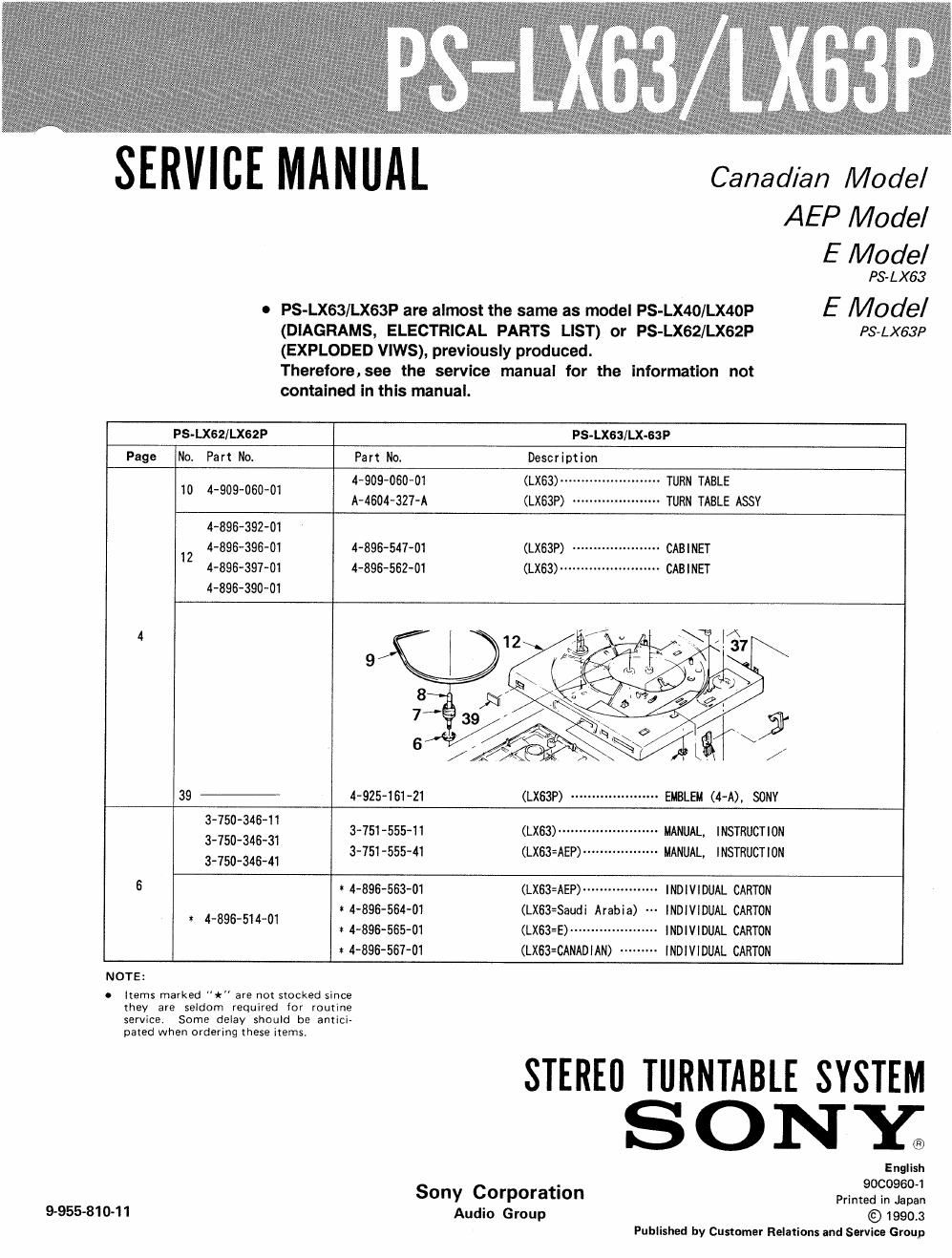 sony ps lx 63 p service manual