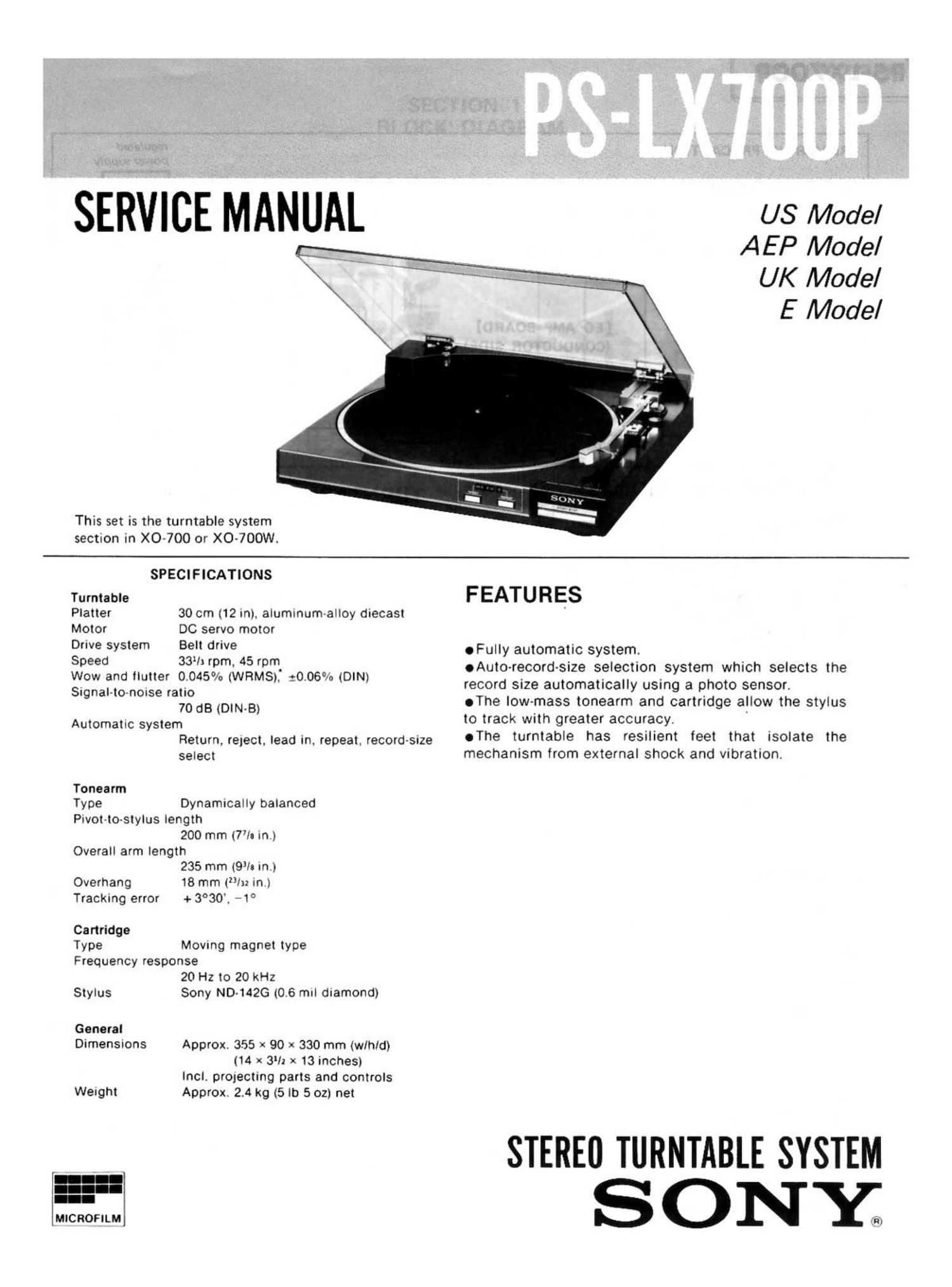 sony ps lx 700 p service manual