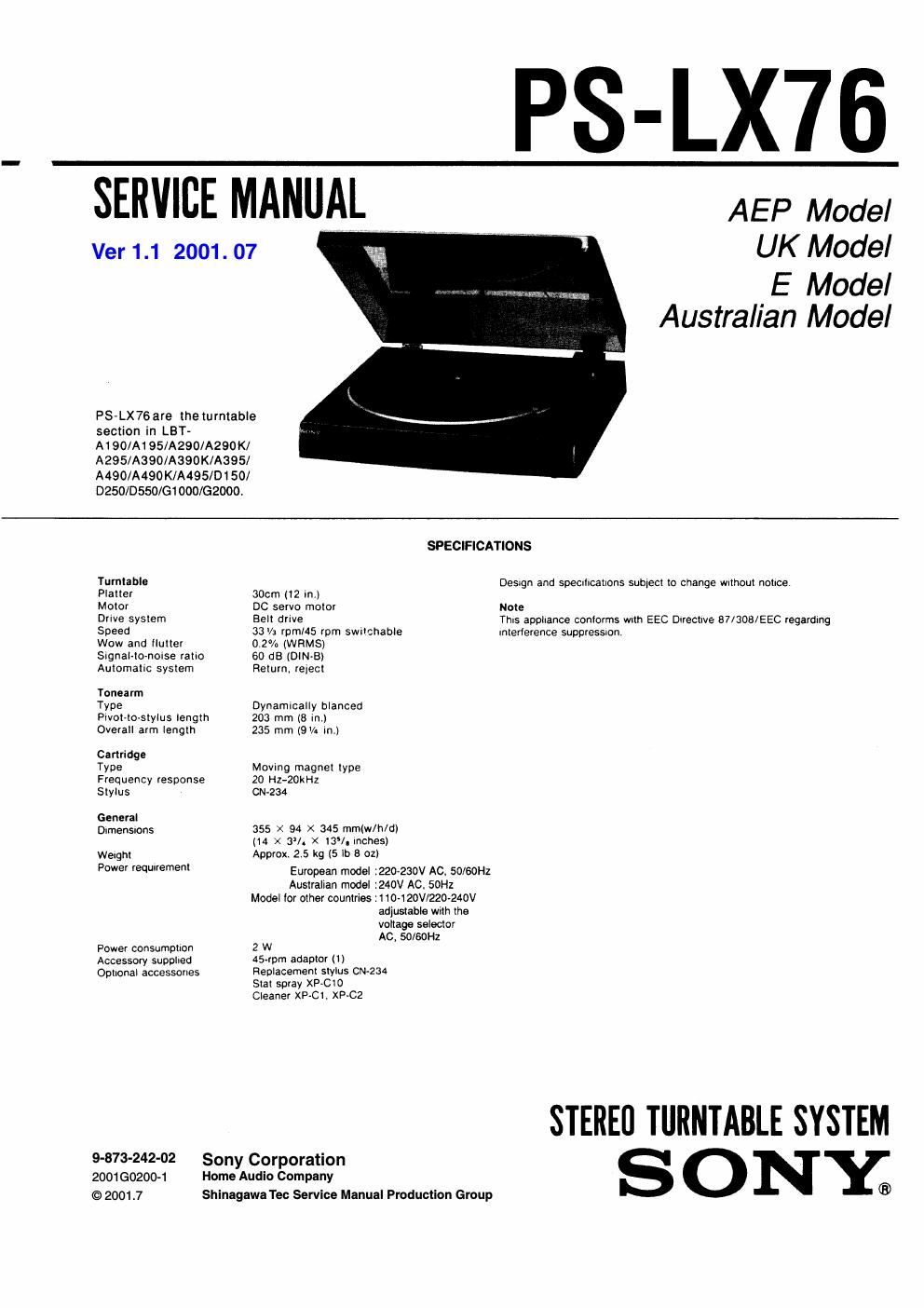 sony ps lx 76 service manual