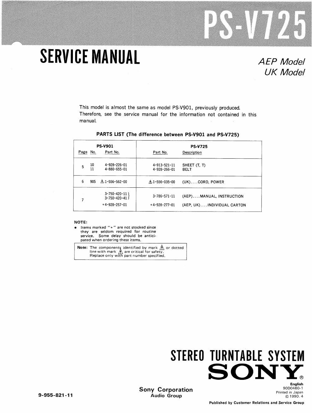 sony ps v 725 service manual