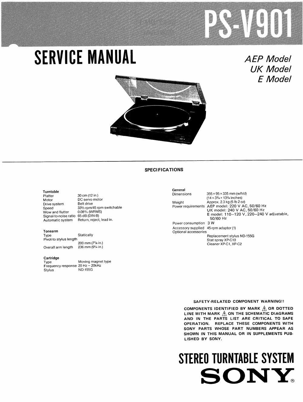 sony ps v 901 service manual