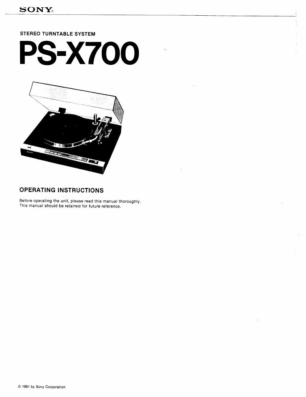 Sony PS x 700 Owners Manual