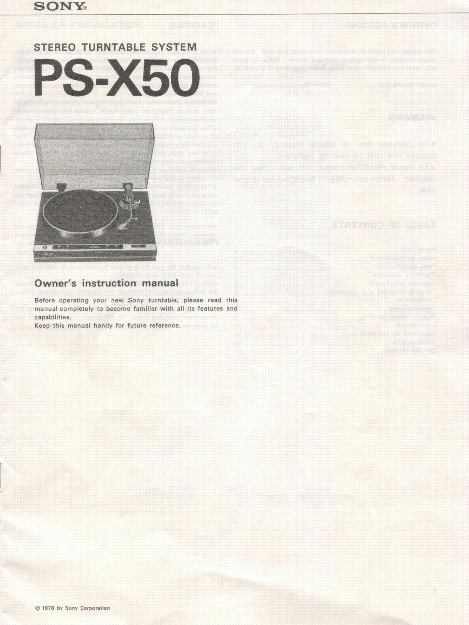 sony ps x 50 owners manual
