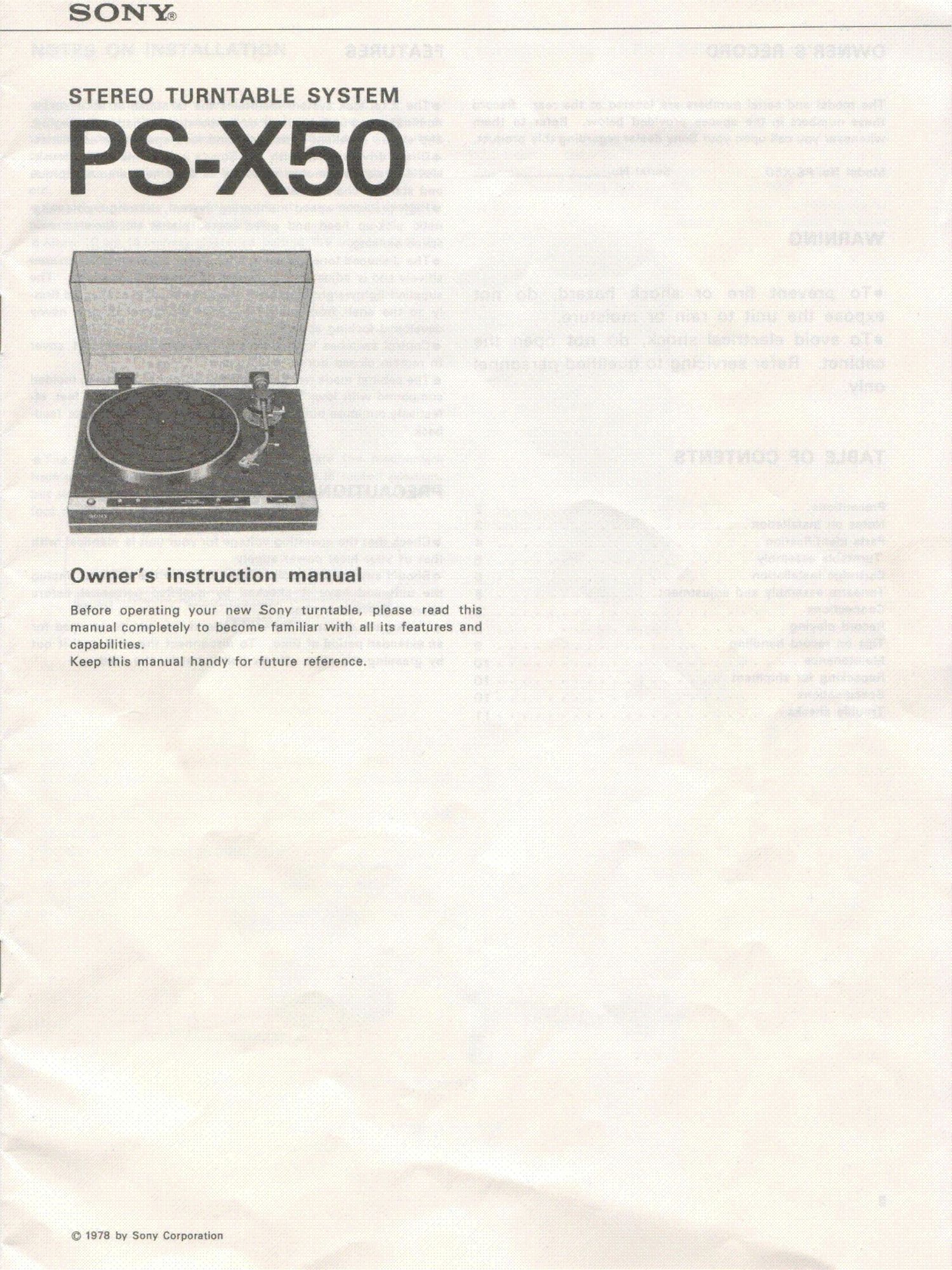 sony ps x 50 owners manual