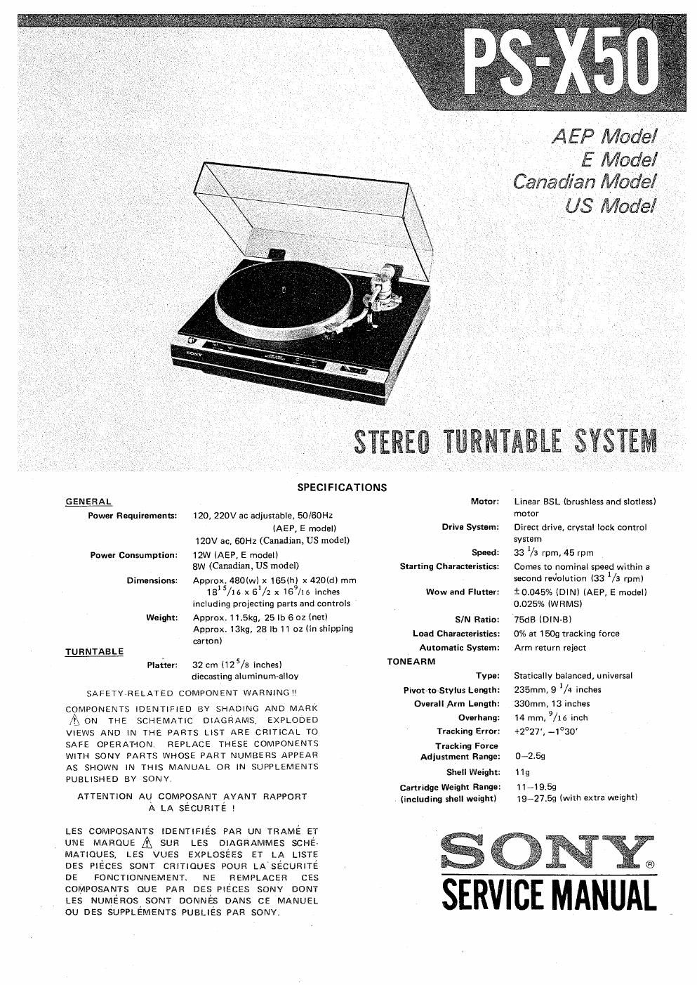 sony ps x 50 service manual