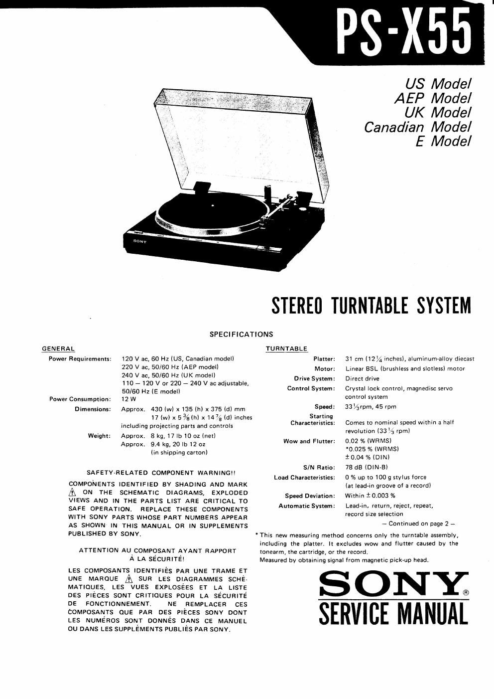 sony ps x 55 service manual